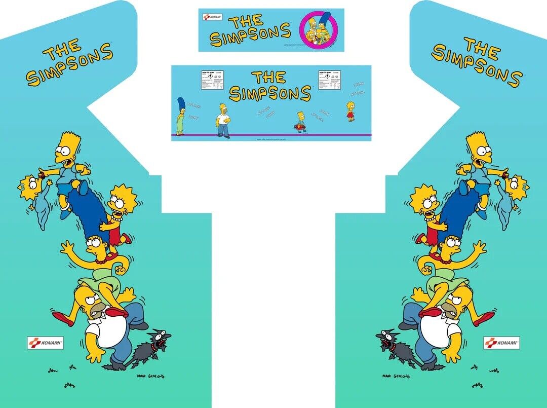 Simpsons Arcade Art Restoration Kit 4pc Side Art, Textured CPO & Marquee