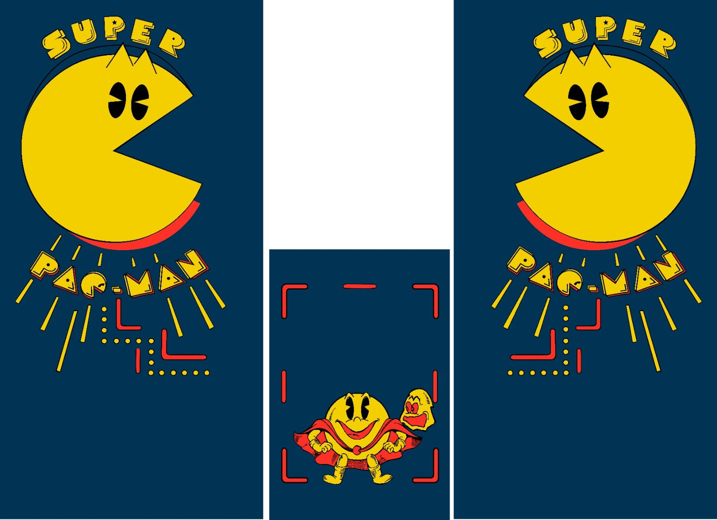 Super Pac Man Arcade Side Art 3 Piece Set Laminated High Quality
