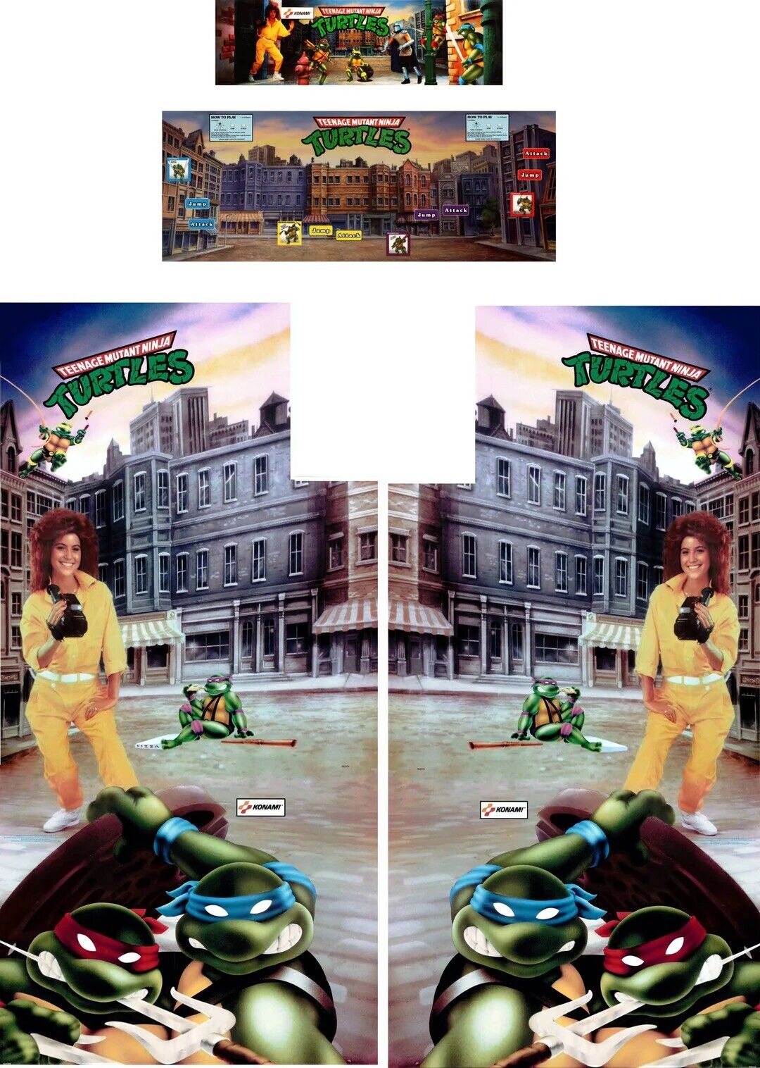 Tmnt Arcade Art Complete Kit 4pc Side Art Cpo Marquee - Tmnt Side Art