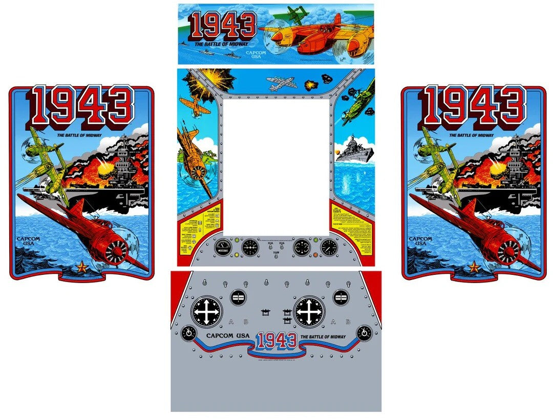 1943 Battle Of Midway Arcade Restoration Kit Side Art Cpo Cabinet Marquee Bezel