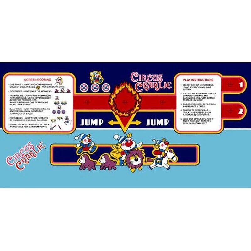 Circus Charlie Arcade Control Panel Overlay CPO Textured Polycarbonate