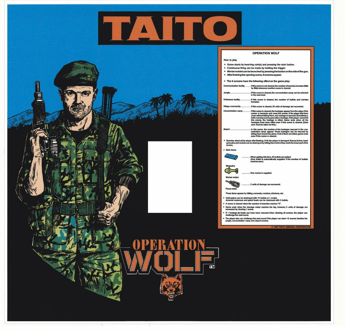 Operation Wolf Arcade Control Panel Overlay CPO Textured Laminate
