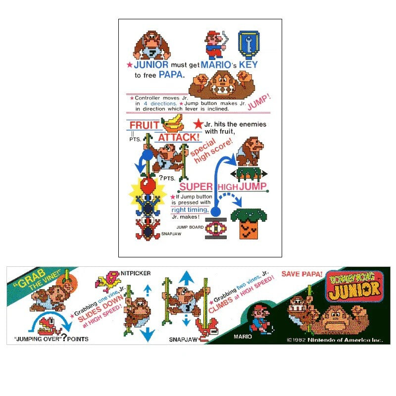 Donkey Kong Junior Arcade Decal Kit Instruction Card And Bezel Insert Stickers