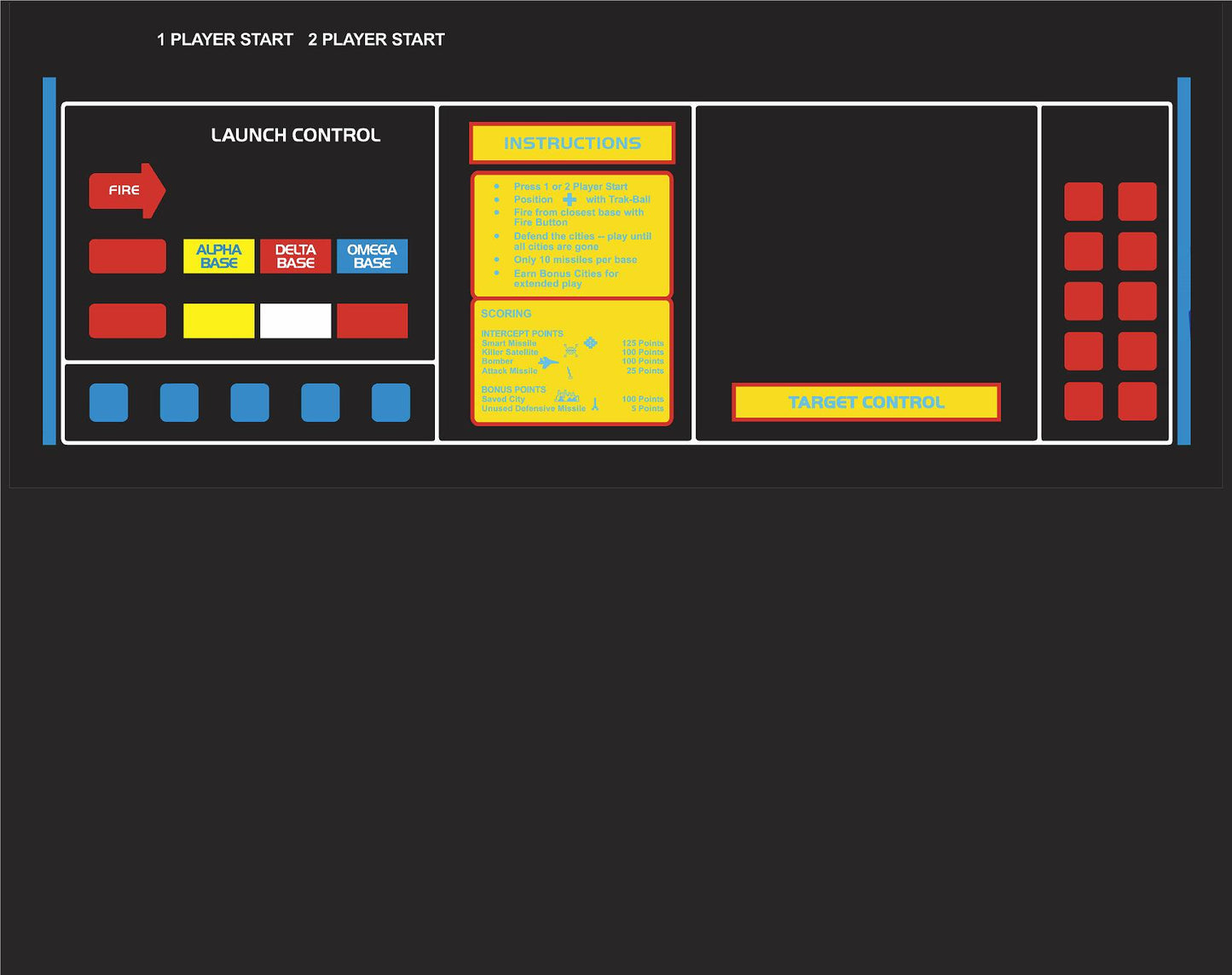 Missile Command Arcade Control Panel Overlay