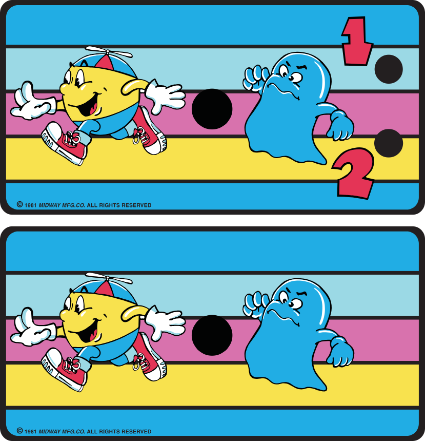 Junior Pac Man Cocktail Arcade Control Panel Overlay CPO Set Of 2 Textured