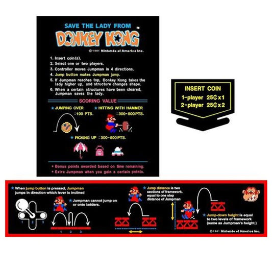 Donkey Kong Arcade Decal Kit Instruction Card Coin And Bezel Stickers