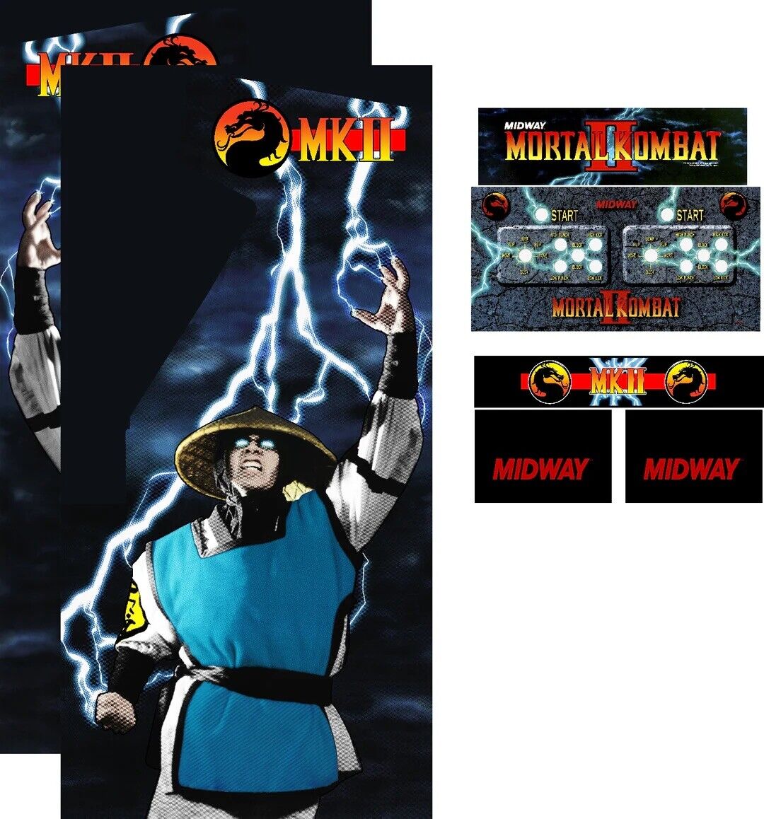 MK2 Mortal Kombat 2 Arcade Side Art Full Set 8pc Artwork Textured CPO Box Art