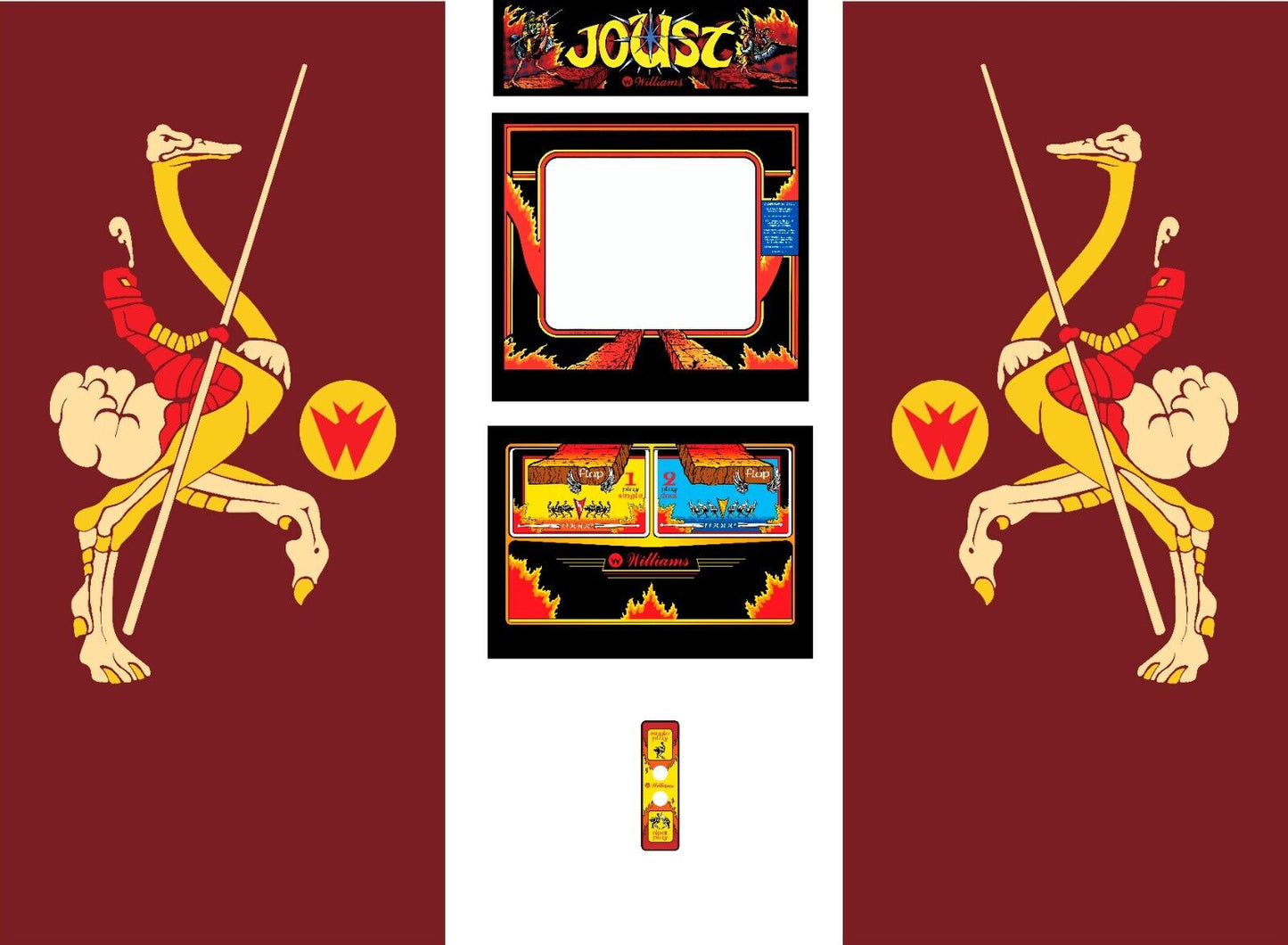 Joust Arcade Artwork 6 Pc Set Side Art Marquee CPO Bezel Coindoor Graphics