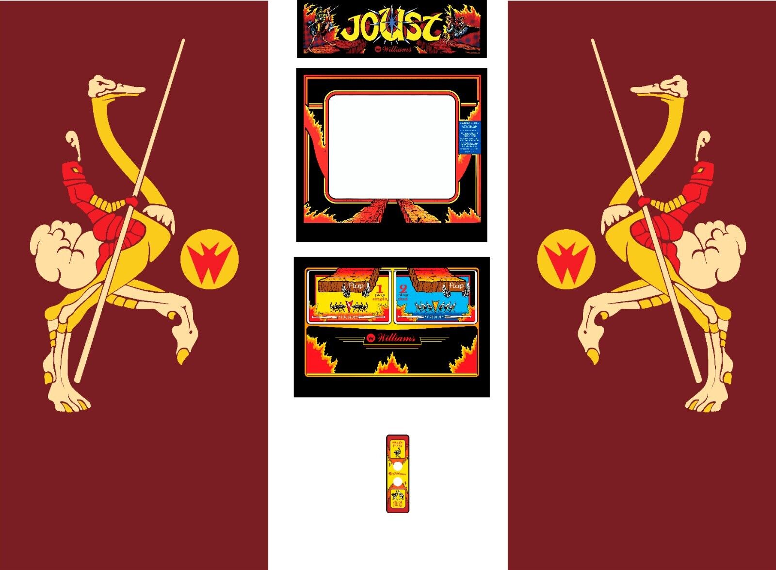 Joust Arcade Artwork 6 Pc Set Side Art Marquee CPO Bezel Coindoor Graphics