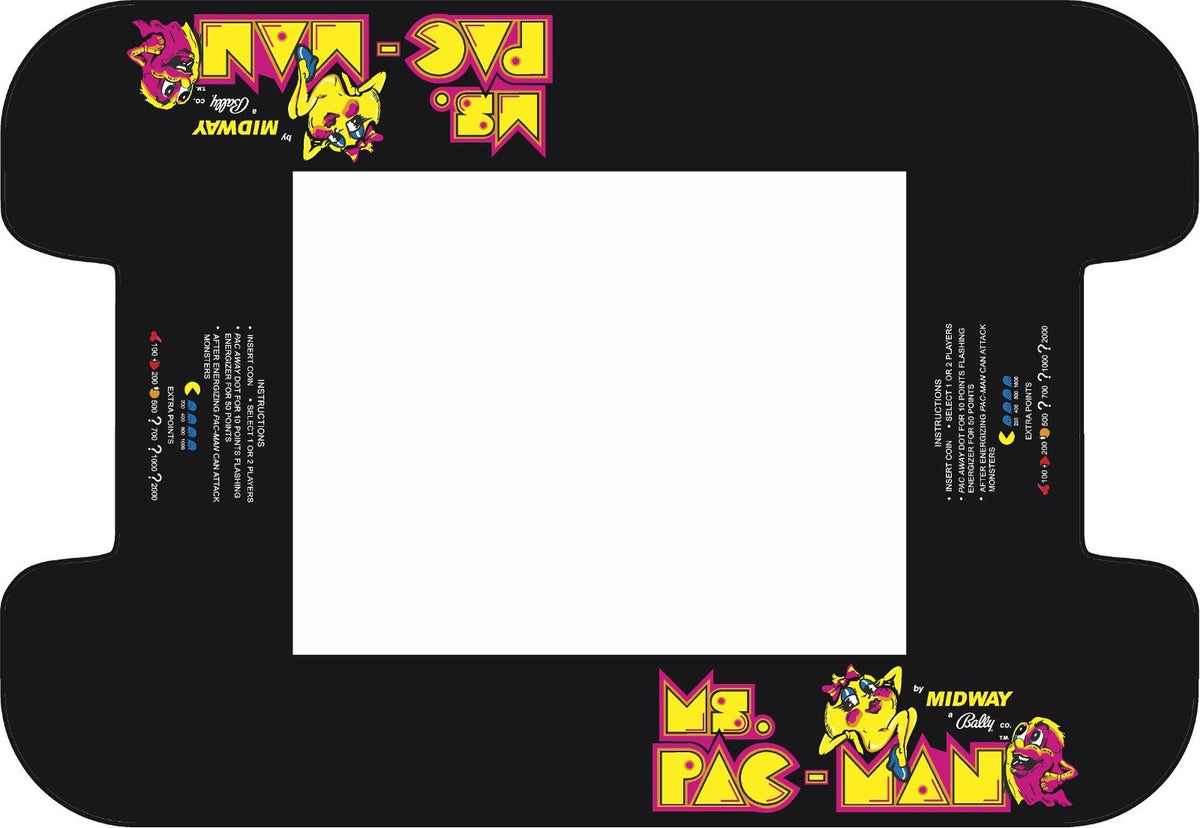 Ms Pac Man Arcade Cocktail Underlay Style B Artwork Sticker Decal