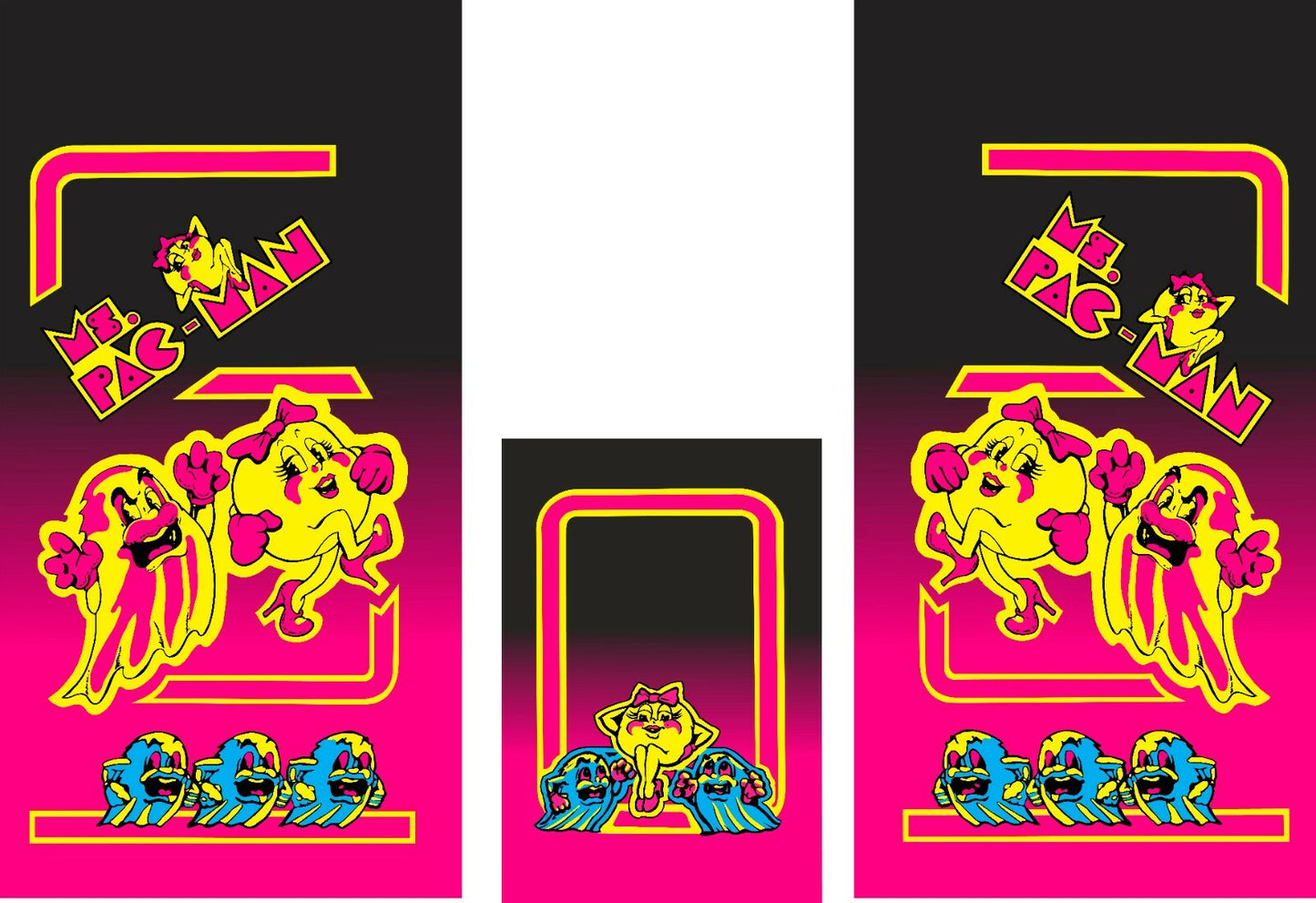 Ms Pac Man Arcade Artwork Black Pink side art and kickplate 3pc Set Laminated