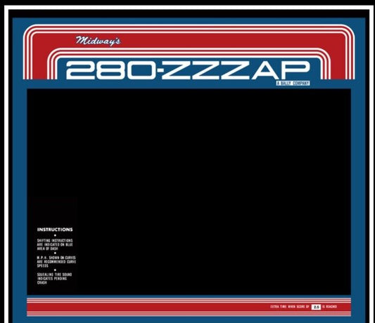 280-ZZZAP Arcade Monitor Bezel Artwork Sticker Decal