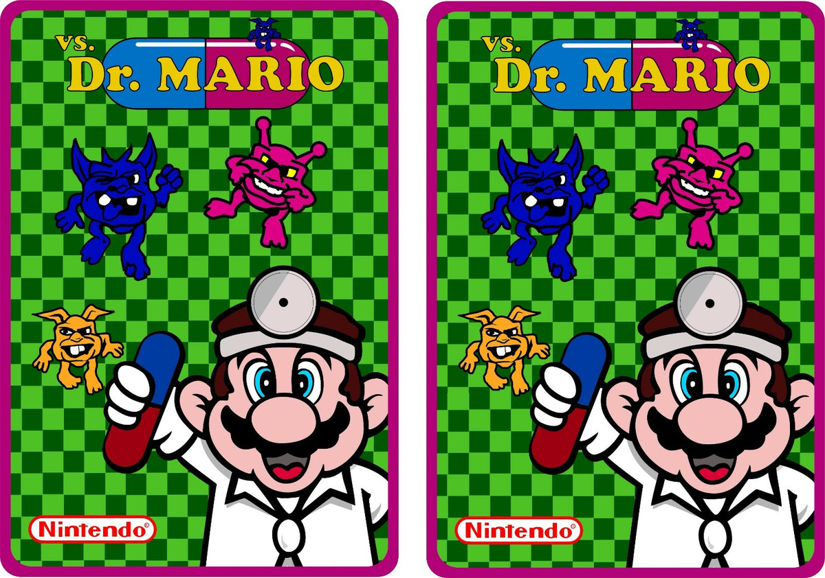 Dr. MARIO Arcade Side Art Decals Set 2pc Premium Laminated Vinyl Graphics 