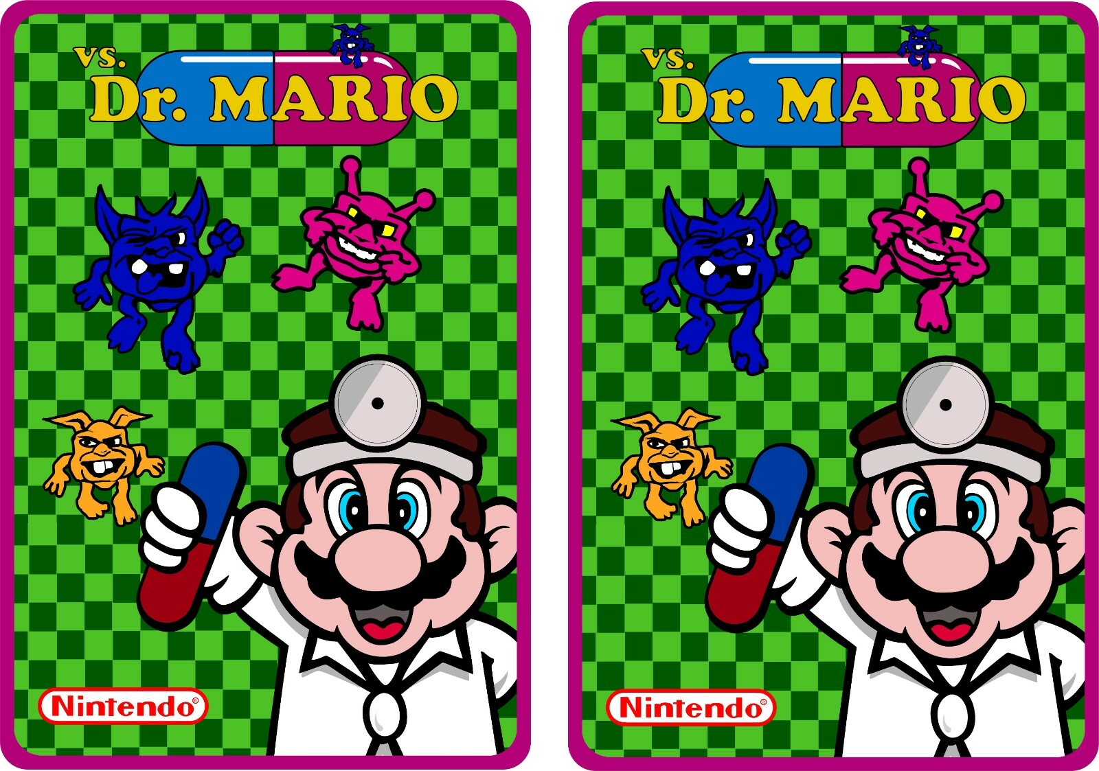 Dr. MARIO Arcade Side Art Decals Set 2pc Premium Laminated Vinyl Graphics 