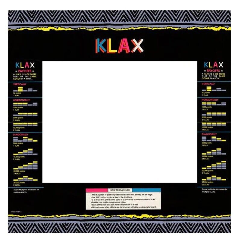 Klax Arcade Monitor Bezel Artwork Sticker Decal