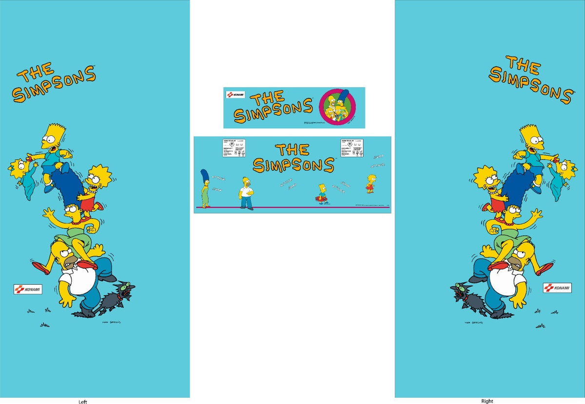 Simpsons Arcade Art Restoration Kit 4pc Side Art, Textured CPO & Marquee