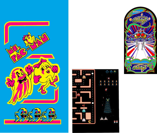 Ms Pac Man Galaga 20th Reunion Arcade Restoration 3 pc Kit Side Art KIck panel