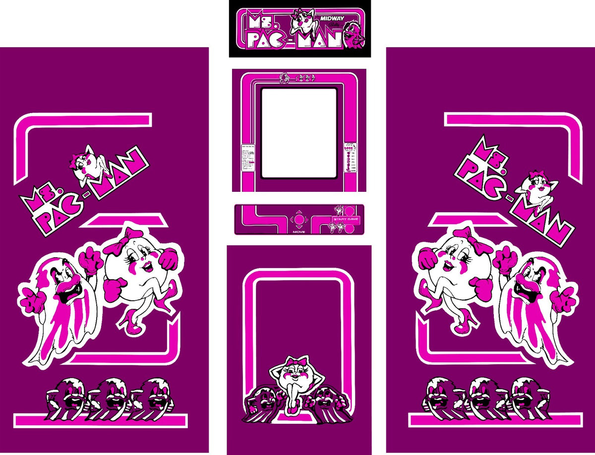 Ms Pac Man Arcade 6 Pc Set Side Art Kickplate Custom Purple Graphics