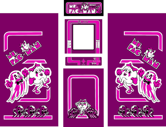 Ms Pac Man Arcade 6 Pc Set Side Art Kickplate Custom Purple Graphics