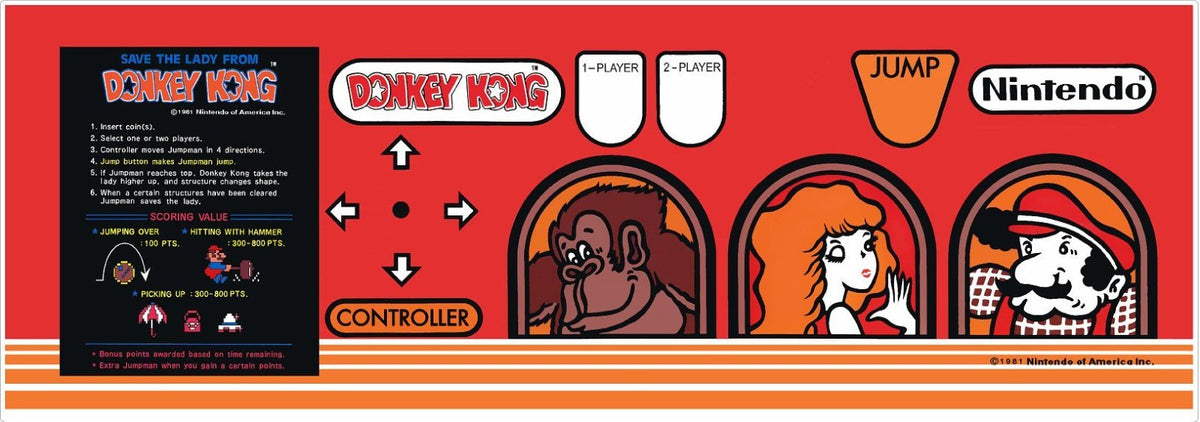 Donkey Kong Arcade Cabinet CPO Control Panel Overlay Decal