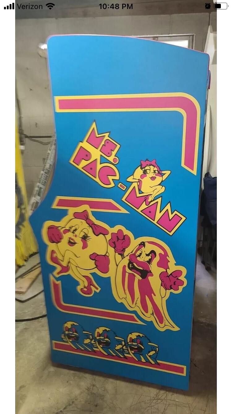 Ms PAC MAN Arcade Side Art Blue 2 Pc Set Laminated High Quality
