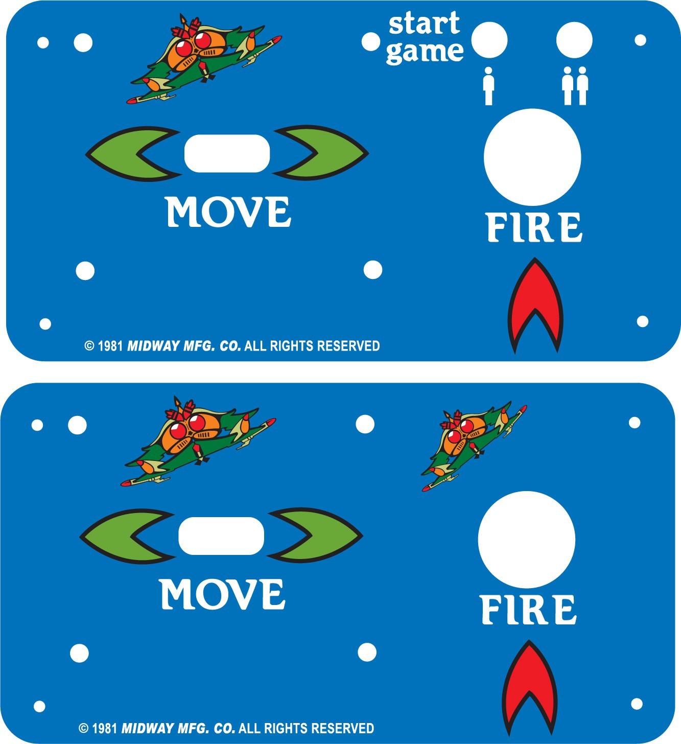 Galaga Cocktail Arcade Control Panel Overlay CPO Set Of 2 Textured Laminate
