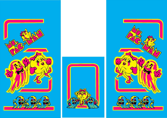 Ms PAC MAN Arcade Side Art & Kick Panel Blue 3 Pc Set Laminated Graphics