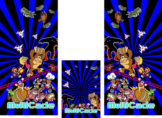 Multicade Arcade Side Art and kickplate 3 Piece Set Laminated Blue Color