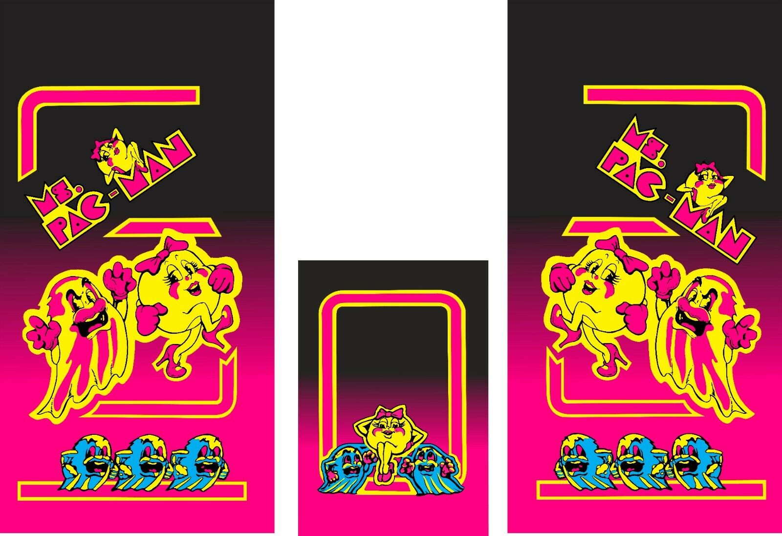 Fits Ms pac man Black Pink side art and kickplate 3 Piece Set Laminate ...