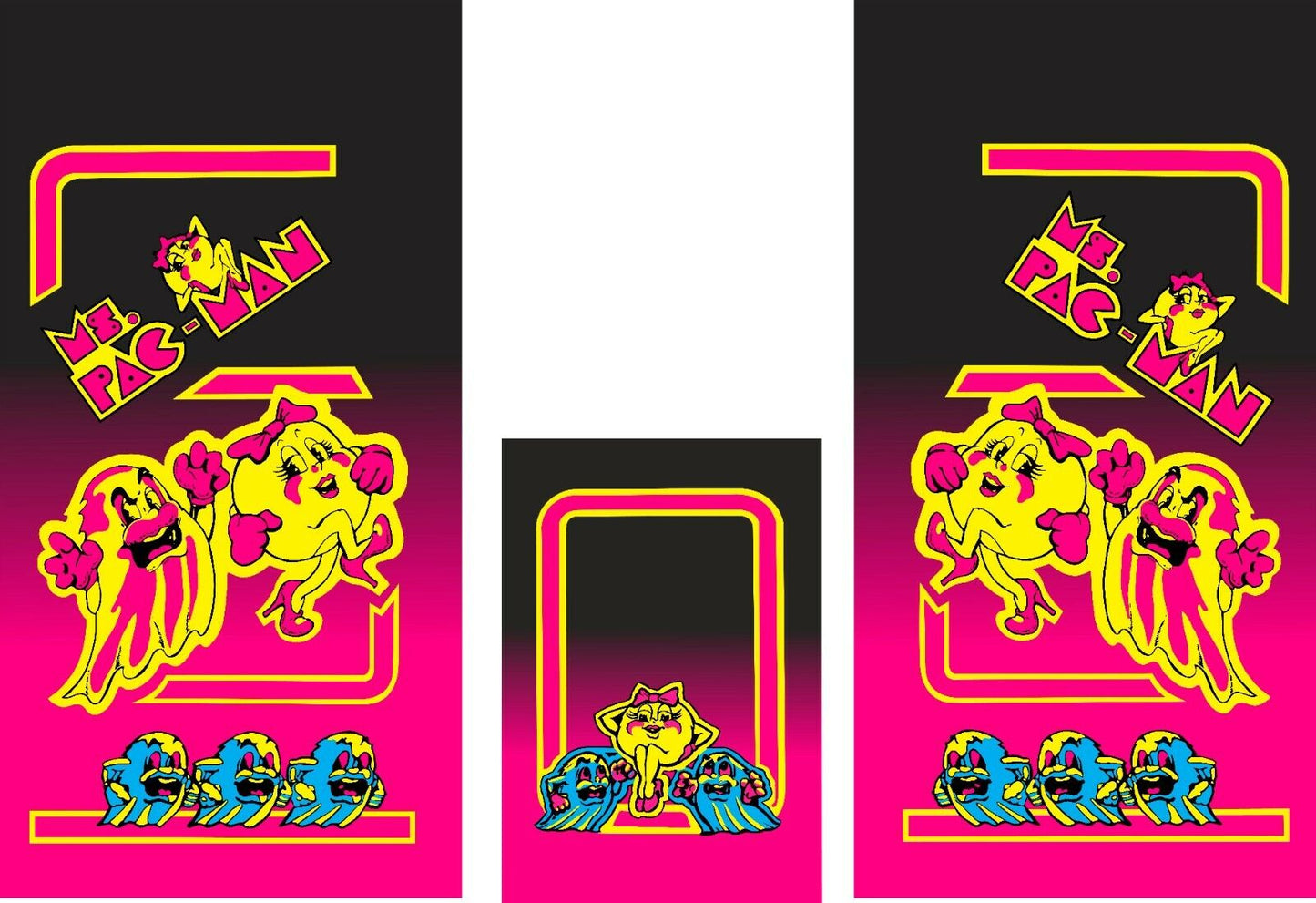 Fits Ms pac man Black Pink side art and kickplate 3 Piece Set Laminated