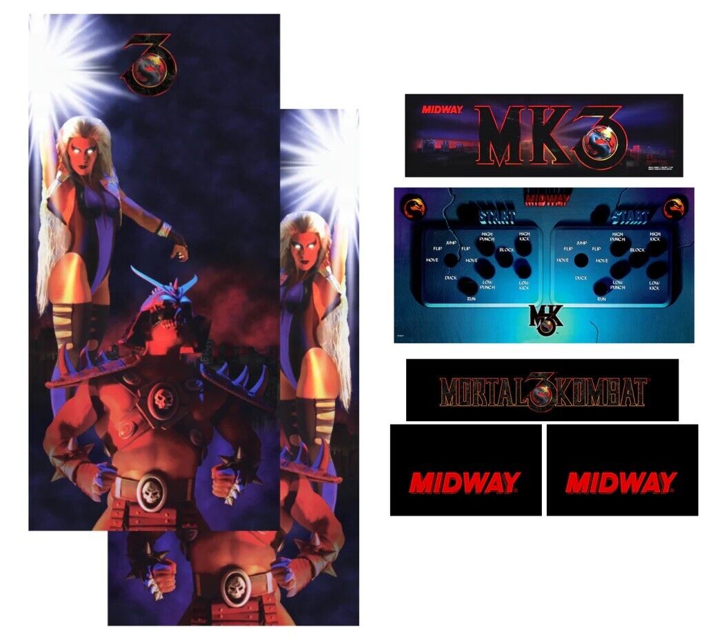 MK3 Mortal Kombat 3 Arcade Side Art Full Set 8pc Artwork Textured CPO Box Art