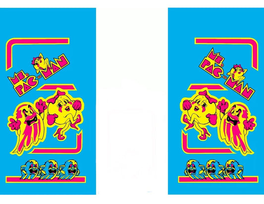 Ms PAC MAN Arcade Side Art Blue 2 Pc Set Laminated High Quality