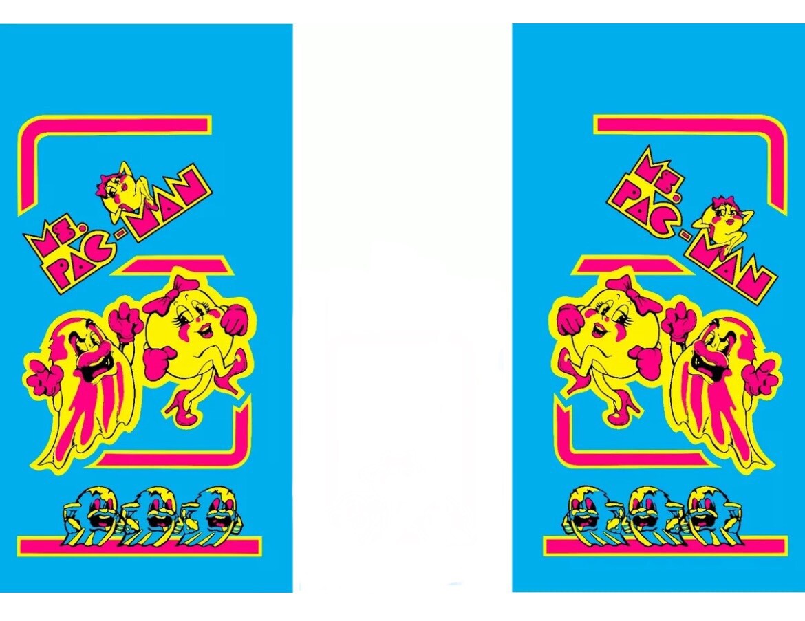 Ms PAC MAN Side Art Blue 2 Pc Set Laminated High Quality
