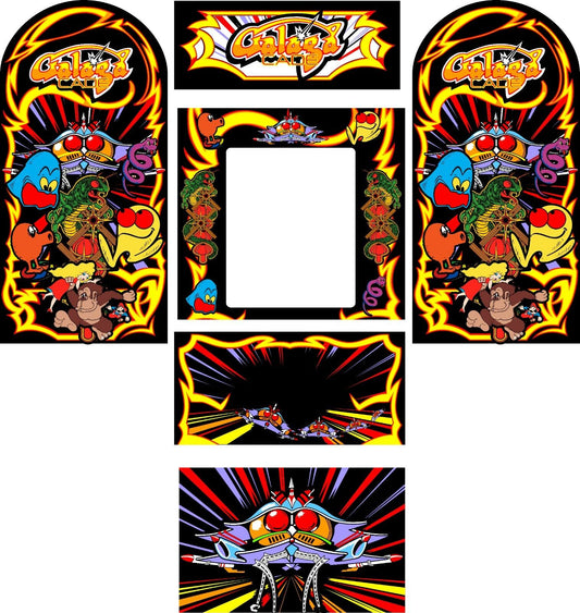 Multicade Galaga Arcade Side Art 6pc Set Highest Quality Mame Bezel CPO Marquee