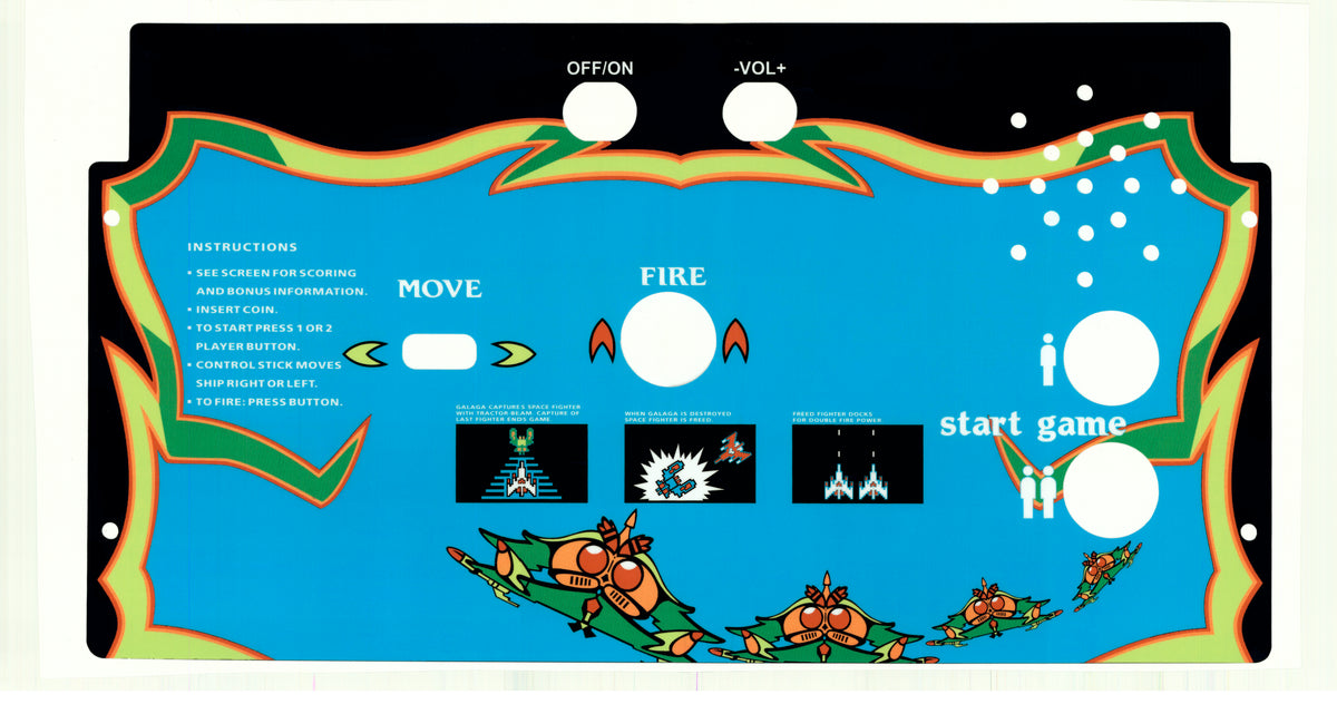 Galaga 1up Arcade CPO Panel Overlay Textured Laminate "No Plastic Needed"